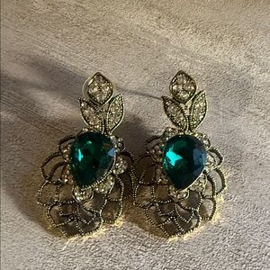 Exquisite Teal and Gold Leaf Earrings